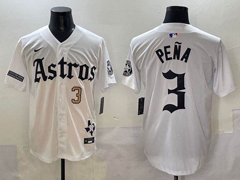 Men 2025 Houston Astros #3 Pena White Five generations Joint Name Nike MLB Jersey style 36